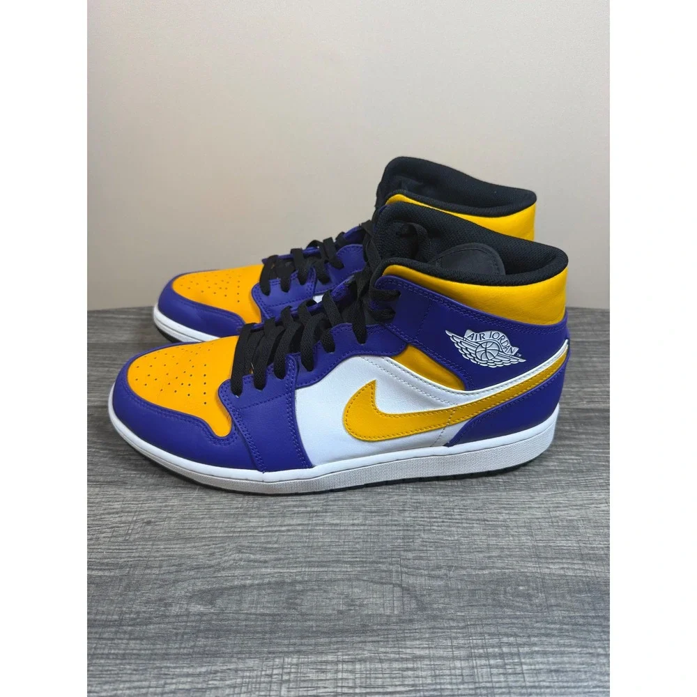 Nike Air Jordan 1 Mid Lakers Gold Purple White 554724-708 Mens 12